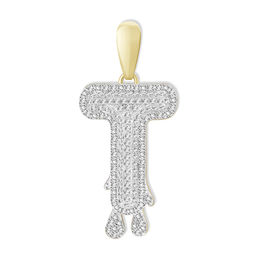 1/3 CT. T.W. Diamond Beaded Dripping &quot;T&quot; Initial Necklace Charm in 10K Gold