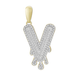 1/3 CT. T.W. Diamond Beaded Dripping &quot;V&quot; Initial Necklace Charm in 10K Gold