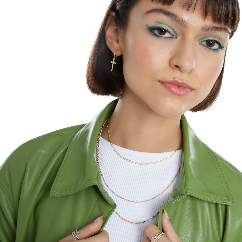 Main Image 4 of 10K Solid Gold Casting Cross Dangle Huggie Hoops