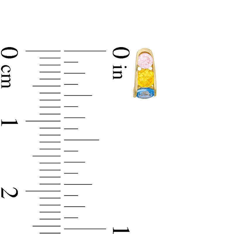 Main Image 2 of Child's Multi-Color Cubic Zirconia Graduated Three Stone J-Hoop Earrings in 10K Gold