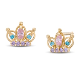 Child's Multi-Color Marquise and Round Cubic Zirconia Crown Stud Earrings in 10K Gold