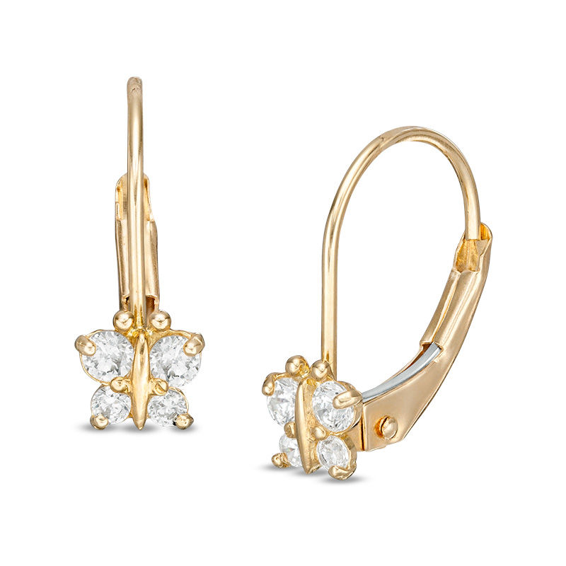 Main Image 1 of Child's Cubic Zirconia Butterfly Drop Earrings in 14K Gold