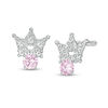 Thumbnail Image 1 of Child's 3mm Pink and White Cubic Zirconia Bead Crown with Heart Cut-Out Stud Earrings in Sterling Silver