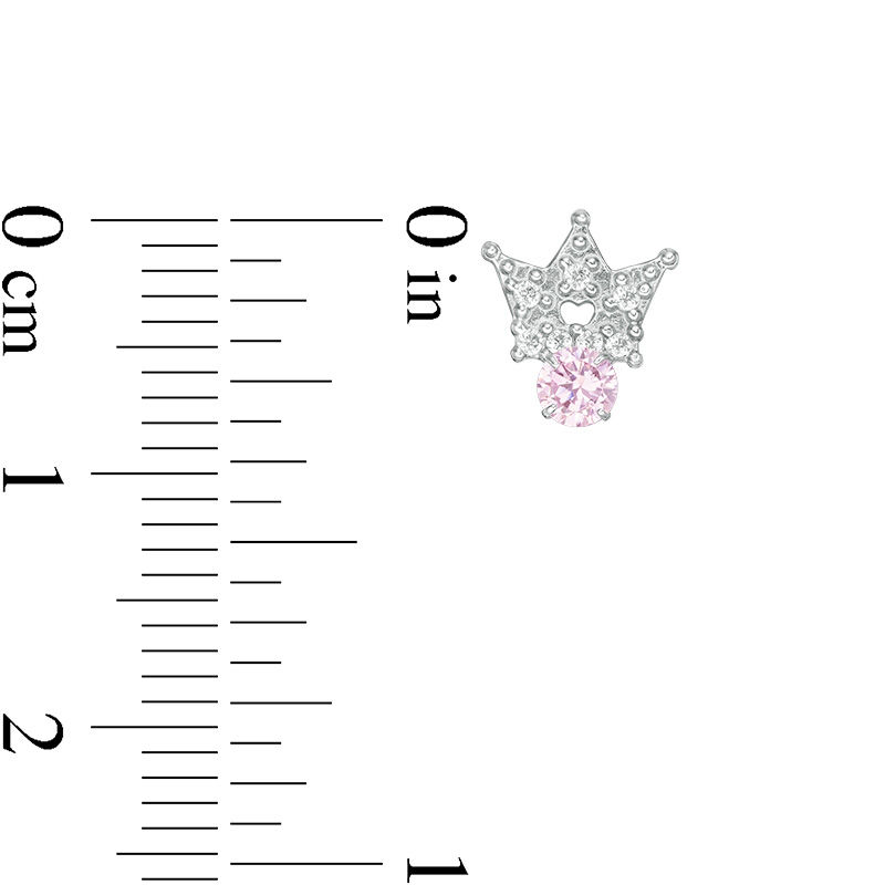Main Image 2 of Child's 3mm Pink and White Cubic Zirconia Bead Crown with Heart Cut-Out Stud Earrings in Sterling Silver