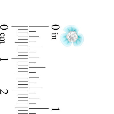 Child's 3mm Cubic Zirconia Solitaire Pastel-Theme Flower Stud Earrings Set in Solid Sterling Silver