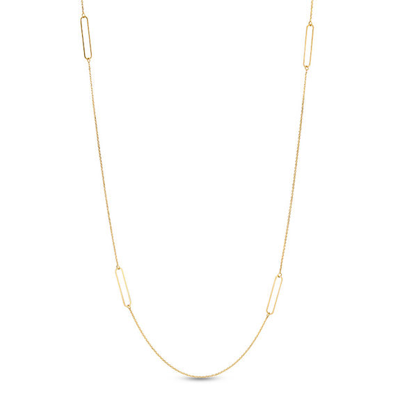 Diamond-Cut Long Oval Link Station Necklace in 10K Gold - 36"