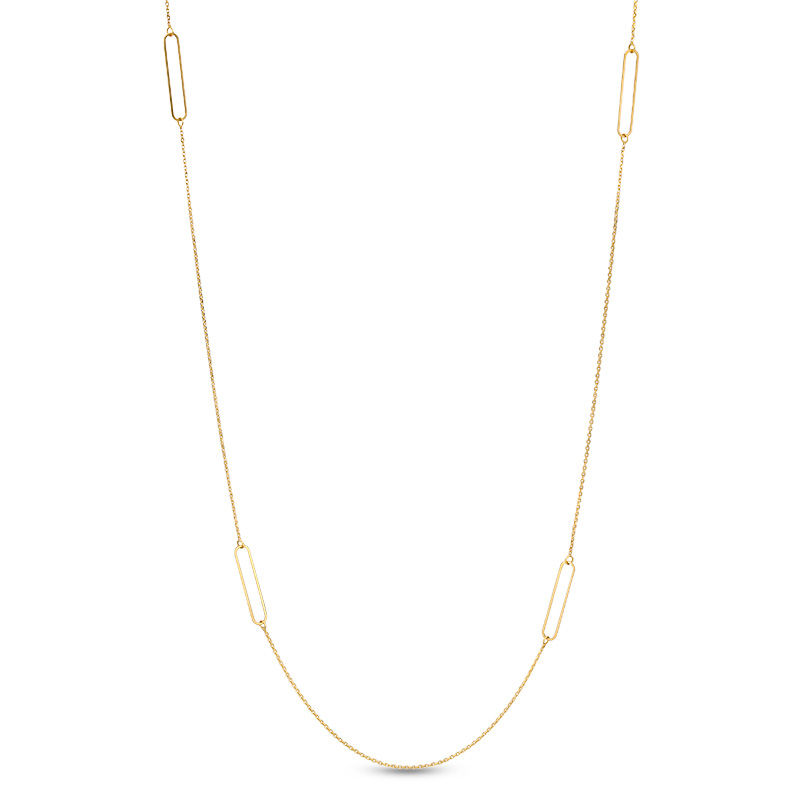 Main Image 1 of Diamond-Cut Long Oval Link Station Necklace in 10K Gold - 36"