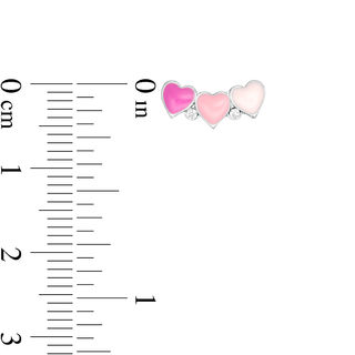 Child's Simulated Freshwater Cultured Pearl, Pink Enamel Heart and Cubic Zirconia Stud Earrings Set in Sterling Silver