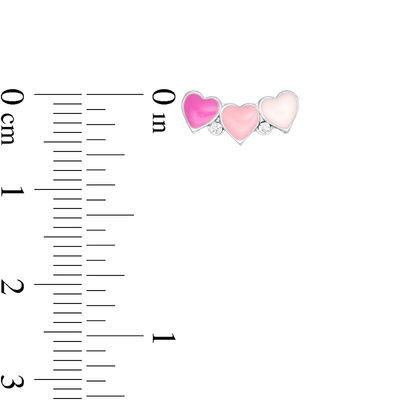 Child's Simulated Freshwater Cultured Pearl, Pink Enamel Heart and Cubic Zirconia Stud Earrings Set in Sterling Silver