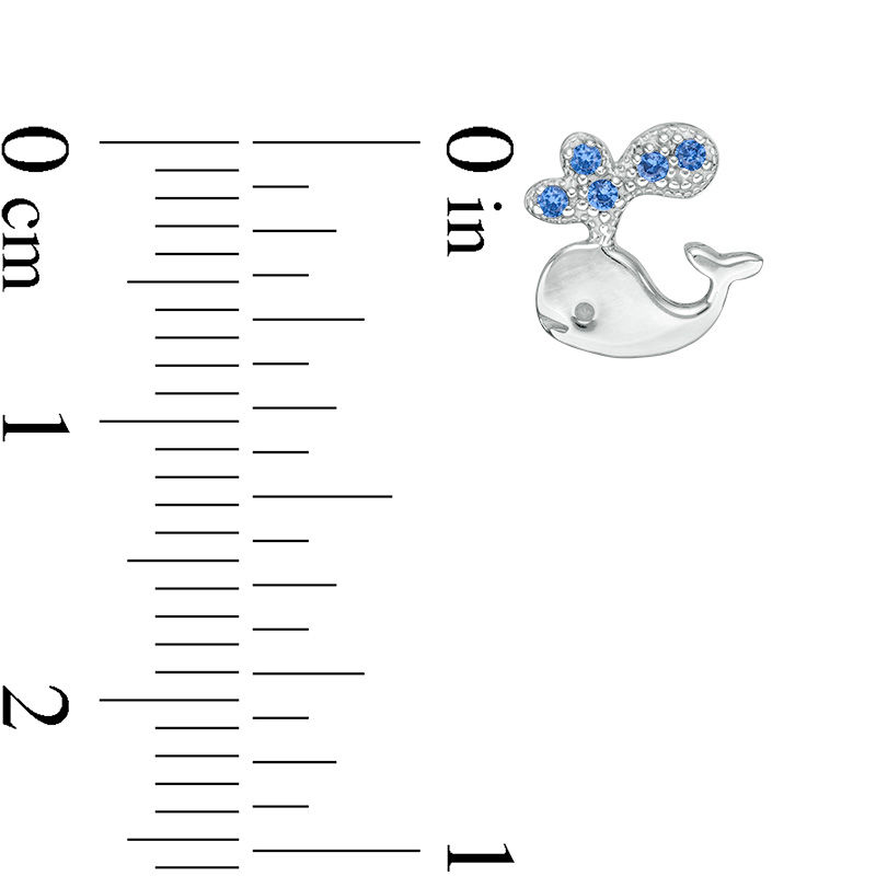 Main Image 2 of Child's Simulated Blue Spinel Beaded Water Spraying Whale Stud Earrings in Sterling Silver