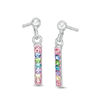 Thumbnail Image 1 of Child's Multi-Color Crystal and Pink Enamel Linear Bar Drop Earrings in Sterling Silver