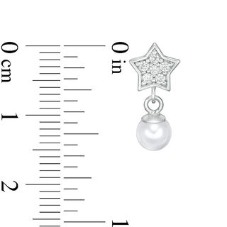 Child's 5mm Simulated Pearl and Cubic Zirconia Star Drop Earrings in Sterling Silver