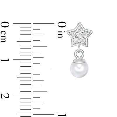 Child's 5mm Simulated Pearl and Cubic Zirconia Star Drop Earrings in Sterling Silver