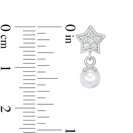 Child's 5mm Simulated Pearl and Cubic Zirconia Star Drop Earrings in Sterling Silver