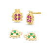 Child's Red and Green Cubic Zirconia Ladybug and Turtle Stud Earrings Set in 10K Gold