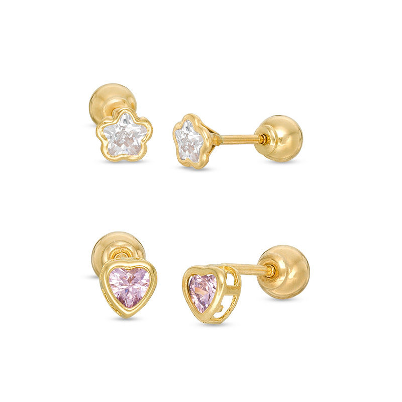 Main Image 1 of Child's Pink and White Cubic Zirconia Stud Earrings Set in 10K Gold