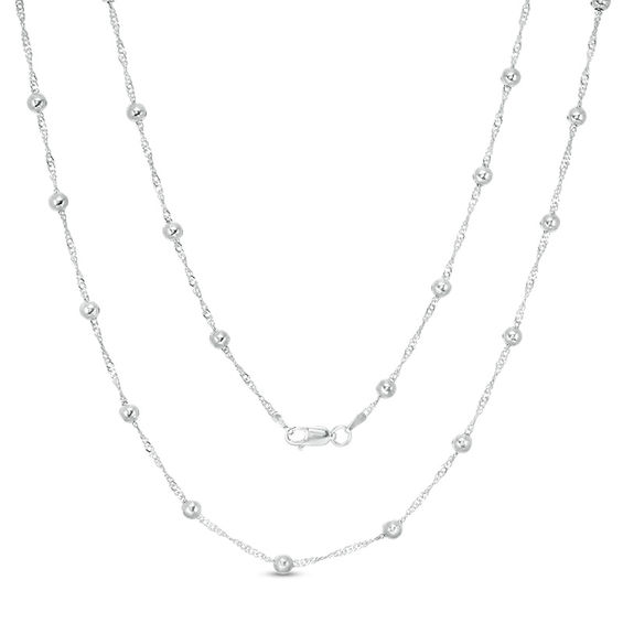 Polished Bead Station Necklace in Sterling Silver - 30"