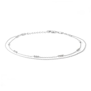 Made in Italy Double Strand 030 Gauge Triple Bead Station Anklet in Solid Sterling Silver - 10"