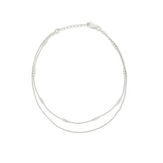Made in Italy Double Strand 030 Gauge Triple Bead Station Anklet in Solid Sterling Silver - 10"