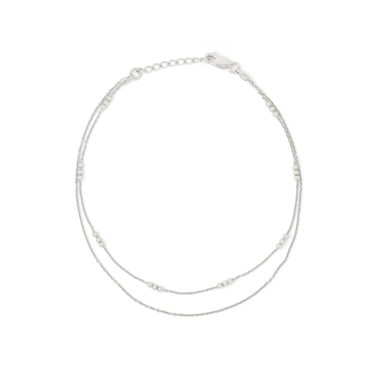 Main Image 2 of Made in Italy Double Strand 030 Gauge Triple Bead Station Anklet in Solid Sterling Silver - 10"