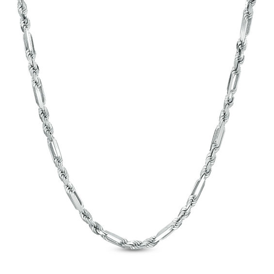 080 Gauge Rectangle Link and Rope Chain Necklace in Sterling Silver - 24"