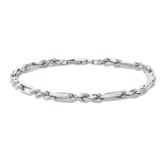 080 Gauge Rectangle Link and Rope Chain Bracelet in Sterling Silver - 8.5"