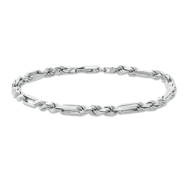 Main Image 1 of 080 Gauge Rectangle Link and Rope Chain Bracelet in Sterling Silver - 8.5"