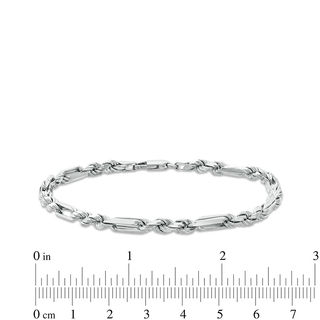 080 Gauge Rectangle Link and Rope Chain Bracelet in Sterling Silver - 8.5"