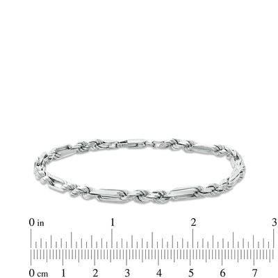 080 Gauge Rectangle Link and Rope Chain Bracelet in Sterling Silver - 8.5"