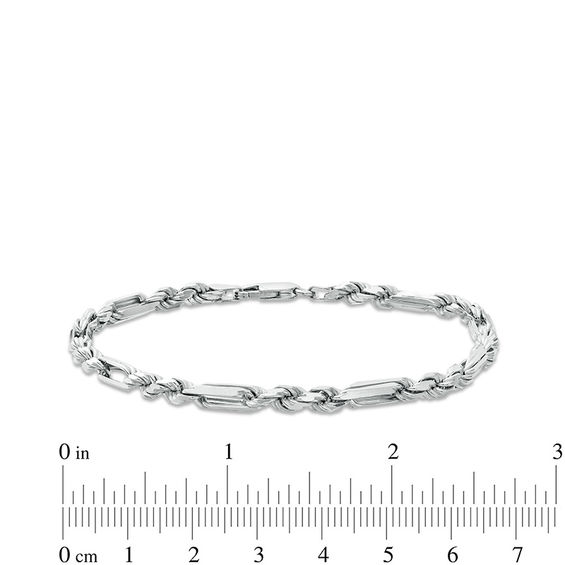 080 Gauge Rectangle Link and Rope Chain Bracelet in Sterling Silver - 8.5"