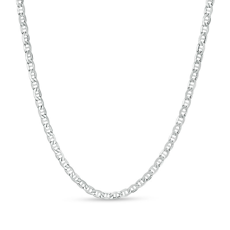 Made in Italy 080 Gauge Mariner Chain Necklace in 10K Hollow White Gold - 22"