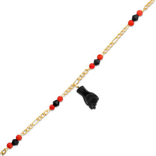 Made in Italy Child's Onyx and Lab-Created Red Coral Bead Azabache Bracelet in 10K Gold - 5.5"