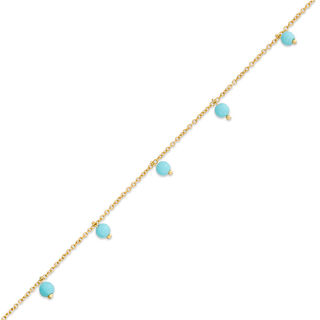 Made in Italy 3.5mm Simulated Turquoise Bead Dangle Station Bracelet in 10K Gold - 5.5"