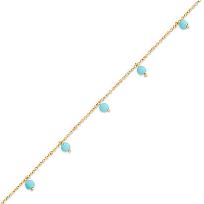 Made in Italy 3.5mm Simulated Turquoise Bead Dangle Station Bracelet in 10K Gold - 5.5"
