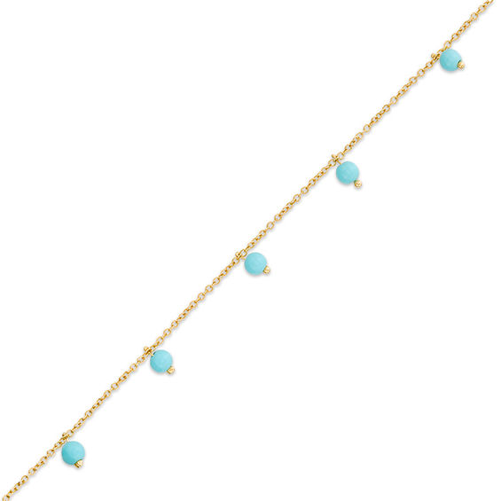 Made in Italy 3.5mm Simulated Turquoise Bead Dangle Station Bracelet in 10K Gold - 5.5"