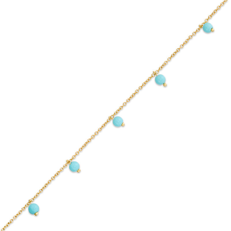 Main Image 1 of Made in Italy 3.5mm Simulated Turquoise Bead Dangle Station Bracelet in 10K Gold - 5.5"