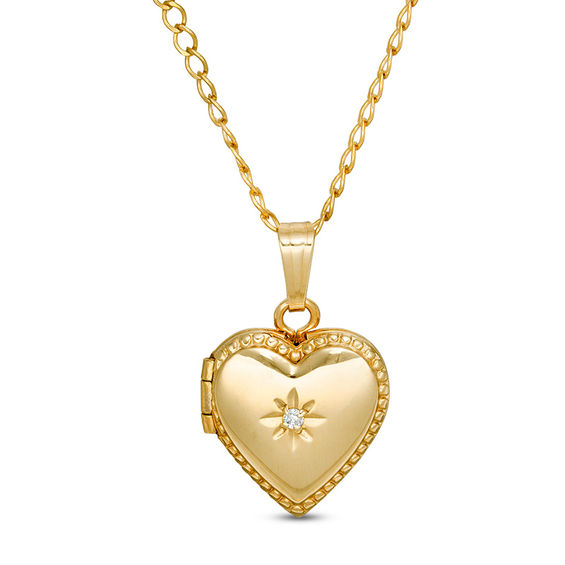 Child's 14K Gold Fill Heart-Shaped Locket with Cubic Zirconia Etched Star - 15"
