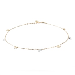 Diamond-Cut Butterfly Station Anklet in 10K Solid Two-Tone Gold - 10&quot;