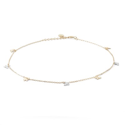 10K Semi-Solid Gold Diamond-Cut Butterfly Station Two-Toned Anklet