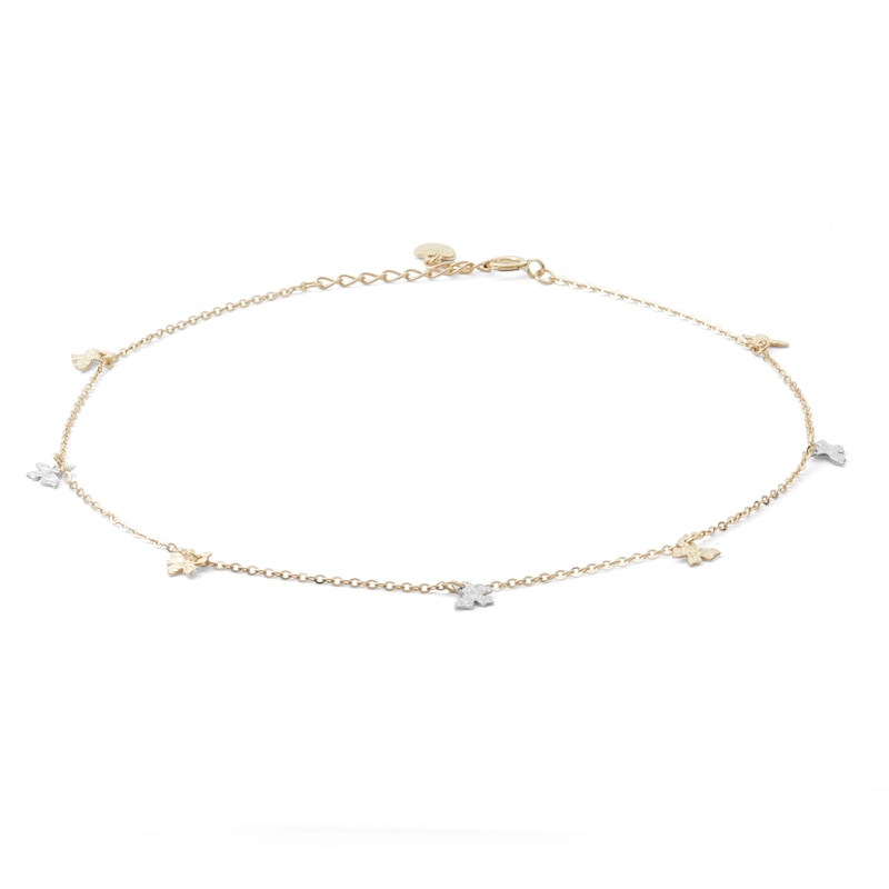 10K Solid Gold Diamond-Cut Butterfly Station Two-Toned Anklet