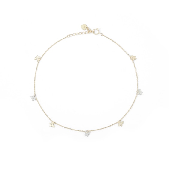 10K Semi-Solid Gold Diamond-Cut Butterfly Station Two-Toned Anklet