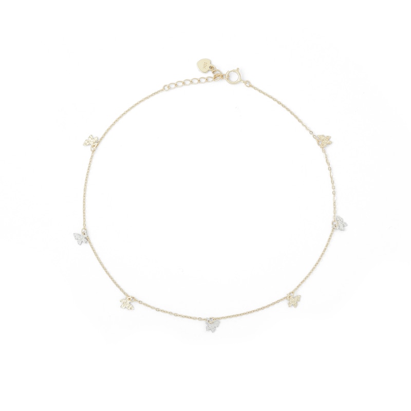 10K Solid Gold Diamond-Cut Butterfly Station Two-Toned Anklet
