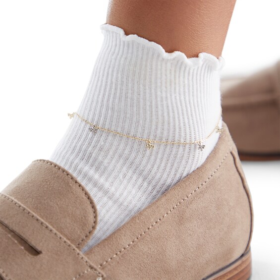 10K Semi-Solid Gold Diamond-Cut Butterfly Station Two-Toned Anklet