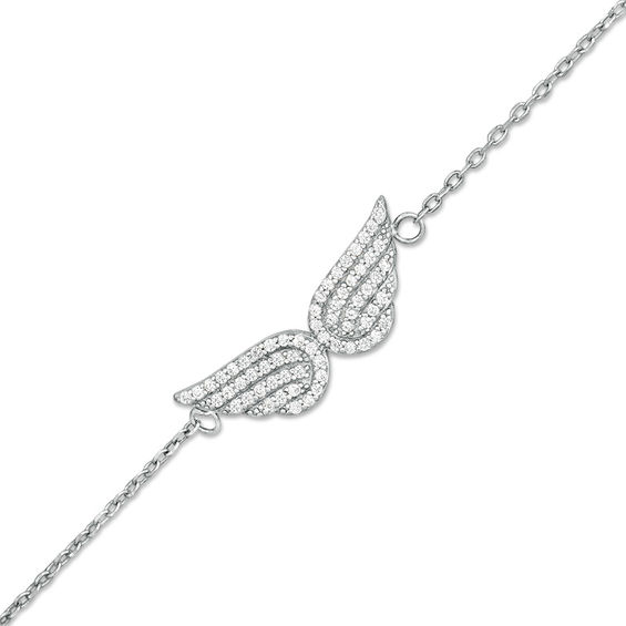 Cubic Zirconia Angel Wings Anklet in Sterling Silver - 10"