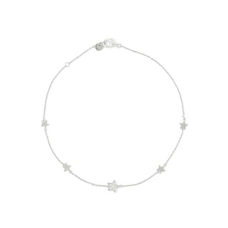 Solid Sterling Silver CZ Star Station Anklet