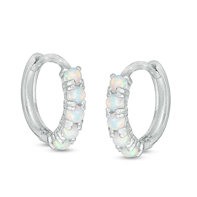 Main Image 1 of Child's Simulated Opal Five Stone Huggie Hoop Earrings in Sterling Silver