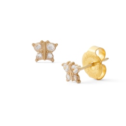 Cubic Zirconia Butterfly Stud Piercing Earrings in 14K Solid Gold