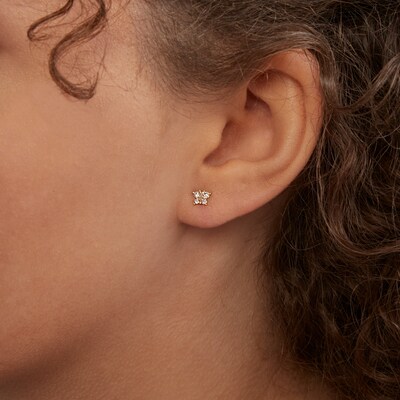 Cubic Zirconia Butterfly Stud Piercing Earrings in 14K Solid Gold