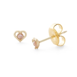 Pink Cubic Zirconia Heart Stud Piercing Earrings in 14K Solid Gold