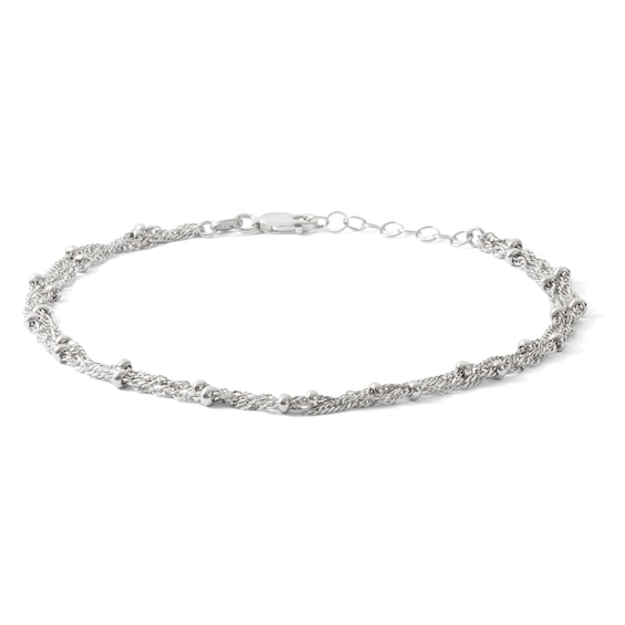 Made in Italy Bead Station Triple Strand Singapore Chain Anklet in Solid Sterling Silver - 10"